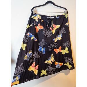 Liz Claiborne Linen Cotton Blend Butterfly Print Midi Skirt Size 12P